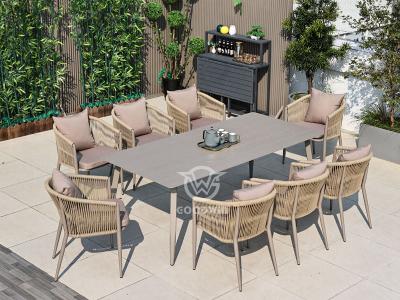 Garden Furniture Aluminum Frame Woven Rope Dining Chair Set