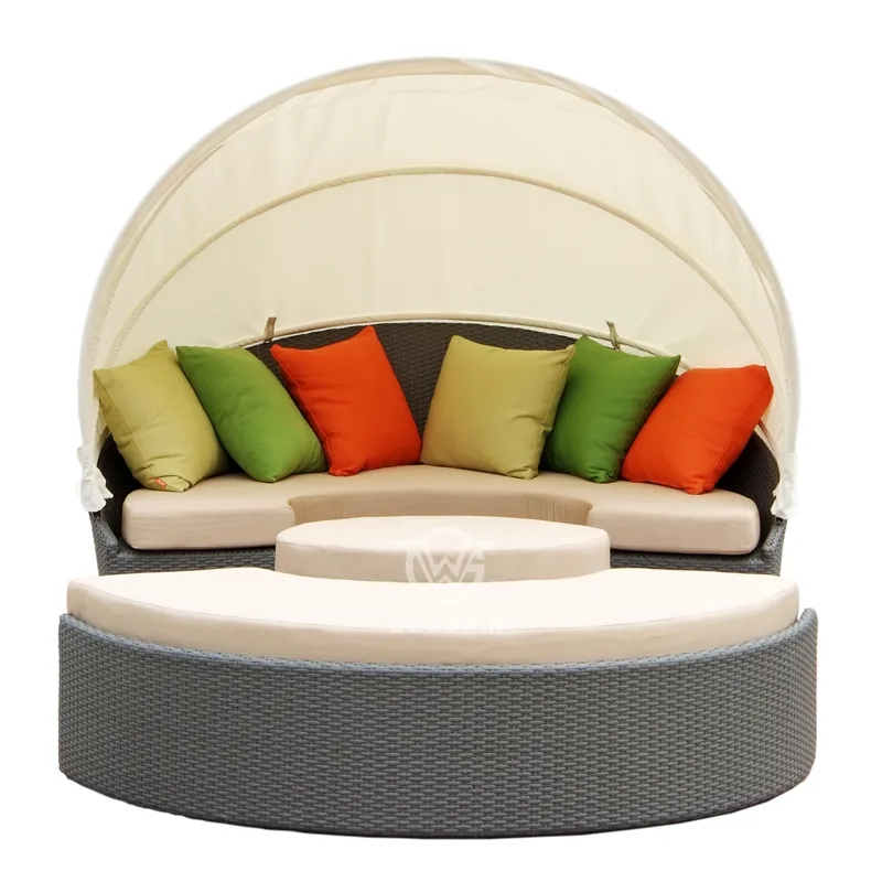 Outdoor Rattan Daybed With Canopy| Poolside Outdoor Furniture 1 2 In 1 Outdoor Rattan Daybed With Canopy