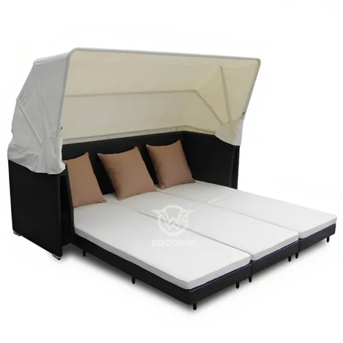 Goodwin 3 Person Outdoor PE Wicker Daybed With Canopy 3 Person Outdoor PE Wicker Daybed With Canopy