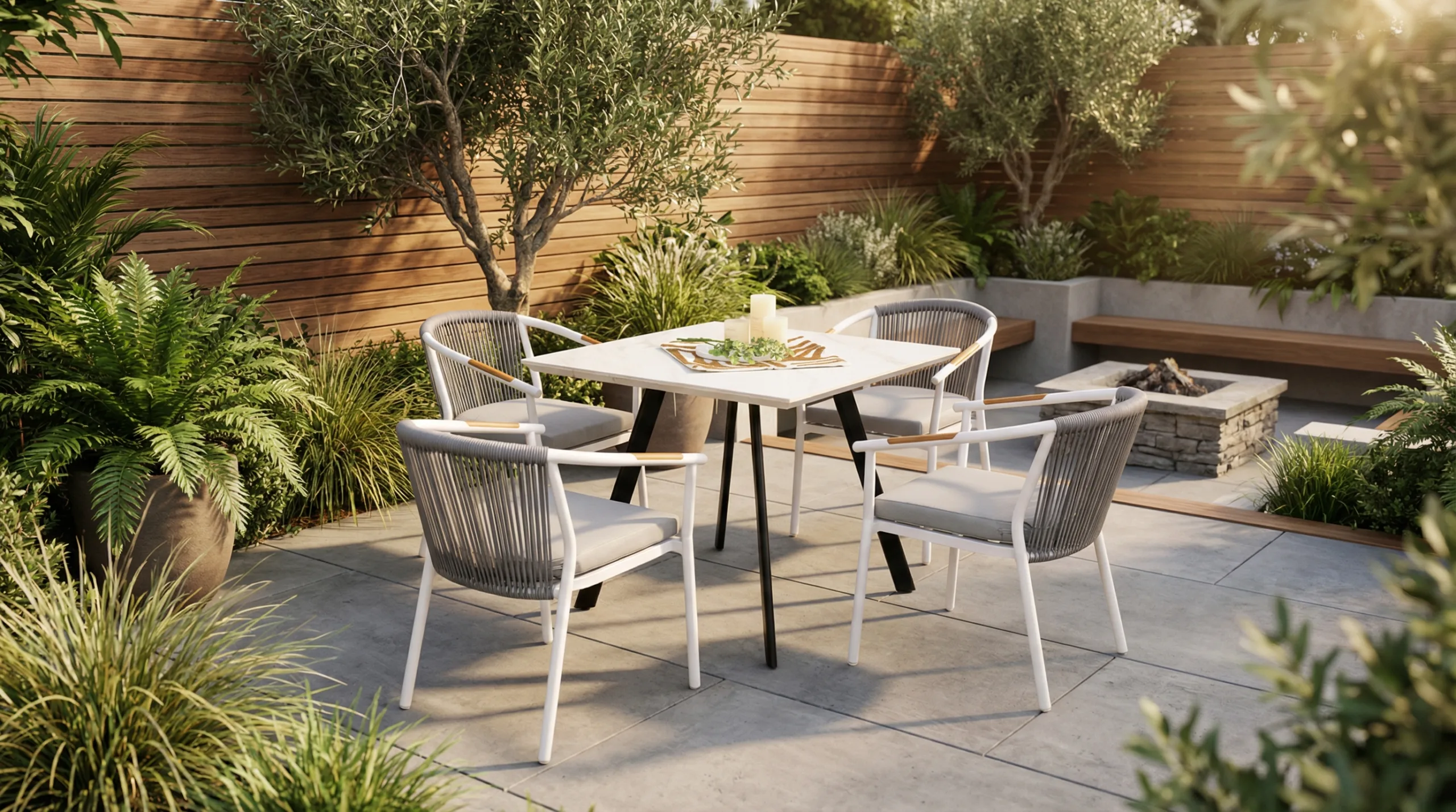 Goodwin 4-seat Weatherproof Aluminum Frame Square Dining Table Set