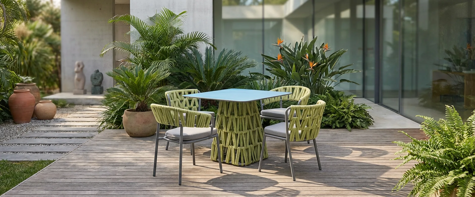 Aluminum Frame Rope Weather Resistant Dining Set