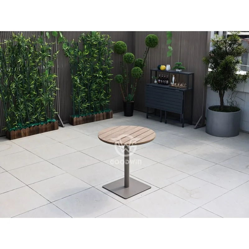 Plastic Wood Top Round Table | Dining Outdoor Furniture 2 Aluminum Round Dining Table
