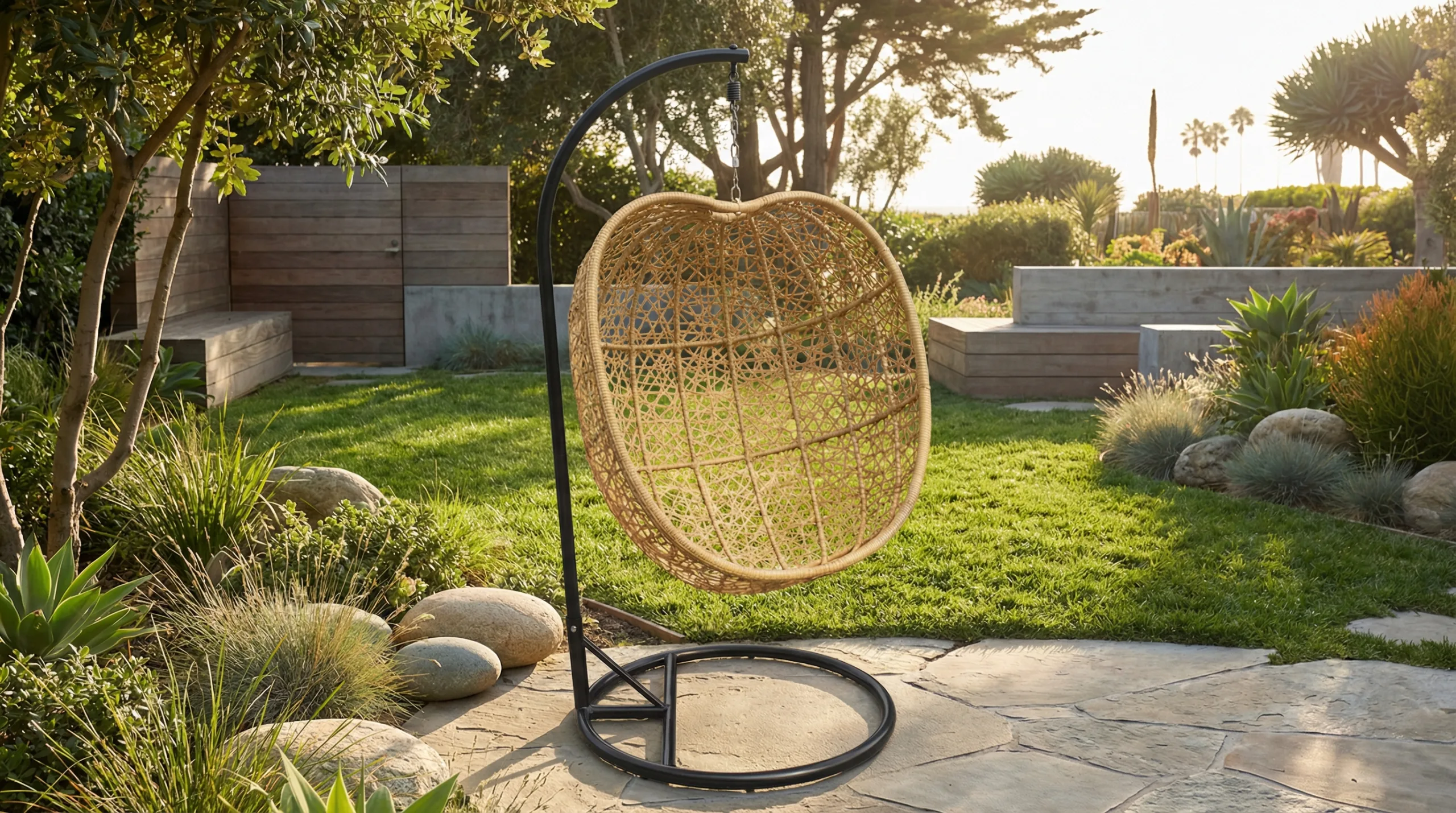 Apple Shaped Metal Rattan Hanging Chair