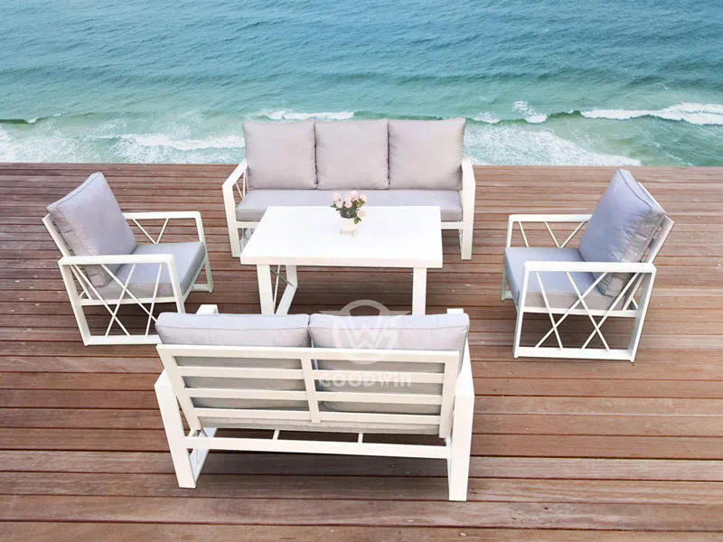 Knock Down Design Aluminum Frame Sofa Set With Cushions For Outdoor