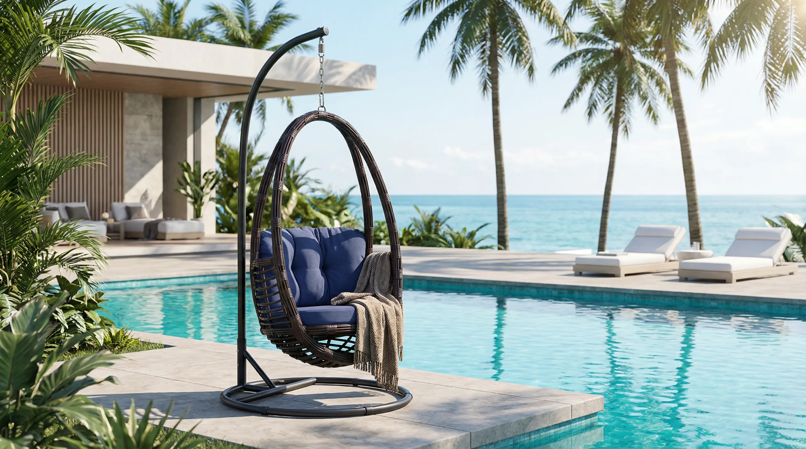 Metal Frame Rattan Hanging Chair