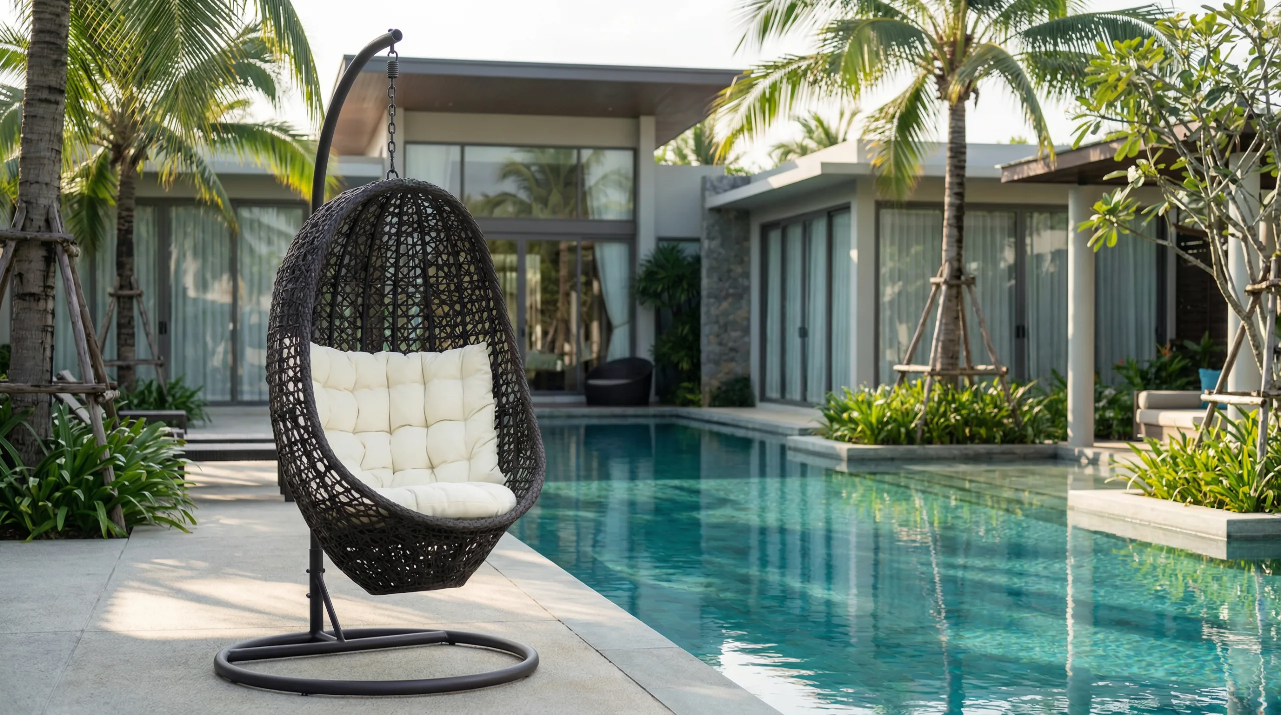 Metal Frame Synthetic Rattan Leisure Patio Hanging Chair