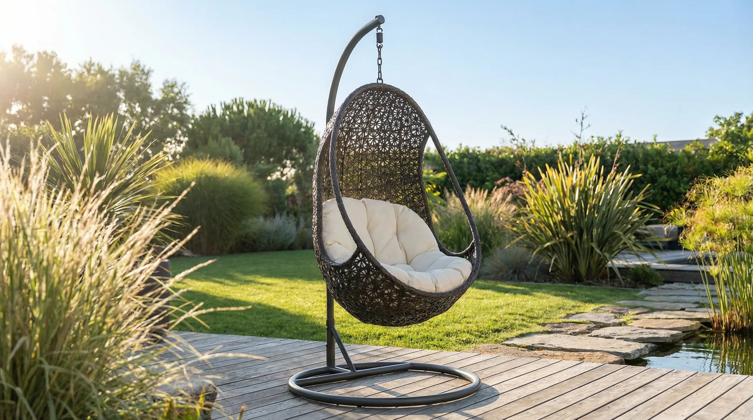 Metal Rattan Egg Swing For Outdoor
