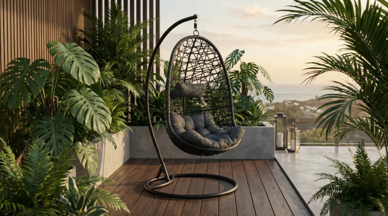 Outdoor Metal Frame PE Wicker Hanging Basket