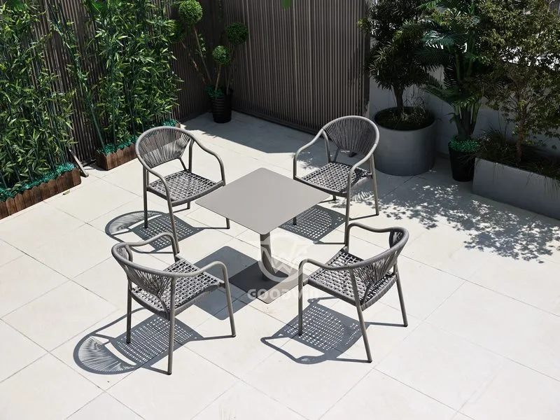 Weatherproof Aluminum Frame Square Dining Table Set